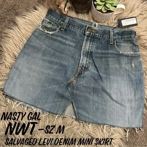 NWT Nasty Gal Salvaged Levi Denim Mini Skirt-Sz M-Cotton-Raw Hem-sourced 527